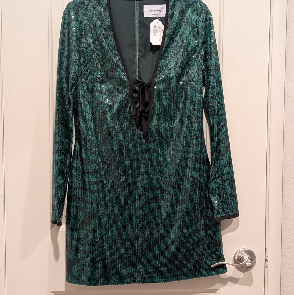 The Wof Gang Green Sequin Long Sleeve Dress - Picture 4 of 14